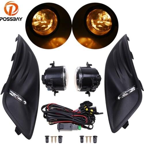 POSSBAY Front Lower Bumper Fog Light Cover with Halogen Fog Light Foglamps for Ford Fiesta Sedan 2013-2016 Facelift 12V Light