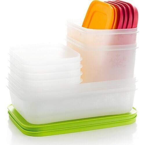 Tupperware Set Alaska 5 Freezer storage container, storage container with orange lid and decorative practical pattern useful ori