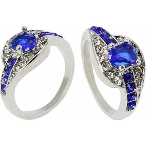 Unique fine Jewelry Blue Oval Zircon Stone Ring Color Wedding Engagement Rings For Women Men anillos mujer