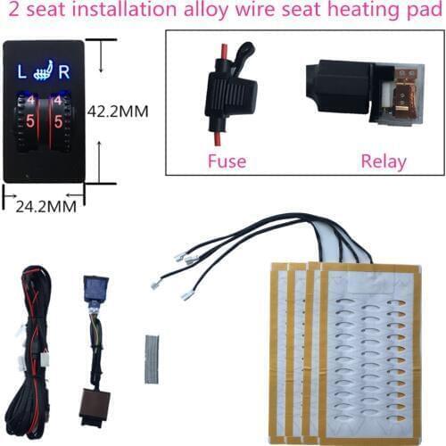 2 Seats installation Universal Alloy wire Heated Seat Heater 12V Pads 2 Dial 5 Level Switch Winter Warmer Seat Covers