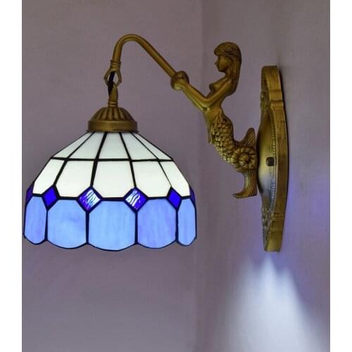 European-Style Vintage Tiffany Colored Glass Living Room Dining Room Bedroom Bar Club Aisle Blue Mediterranean Wall Lamp