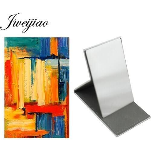 Youhaken Abstract Painting Art Image Stainless Steel Table Desktop Mirror Folding Leather Makeup Beauty Travel Purse Mirror PT26