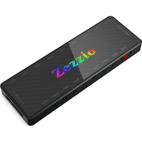 Zezzio 1 to 9 Multi Way Splitter 5V/3PIN ARGB PWM Fan Hub Adapter SATA magnetic and velcro fixed
