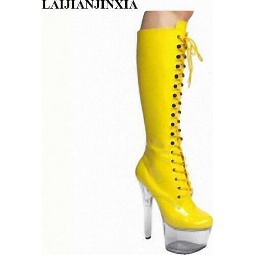 LAIJIANJINXIA Sexy Lace Up Heels Night Club Boots Party Dance Shoes Women Boot Chick Platform Dancing Shoes High Heels Shoes