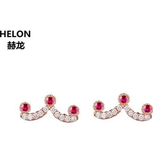 Solid 14k Rose Gold Natural Diamonds Stud Earrings for Women Genuine Diamonds Engagement Wedding Party Earrings