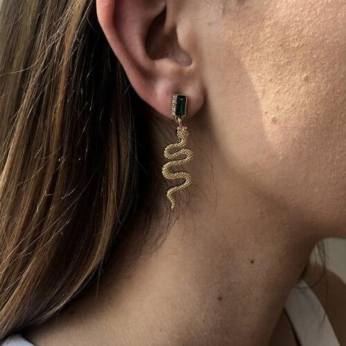 Earring for Woman Emerald Serpentine Exaggerated Retro Classic Lady Earrings Gold Jewelry Wholesale
