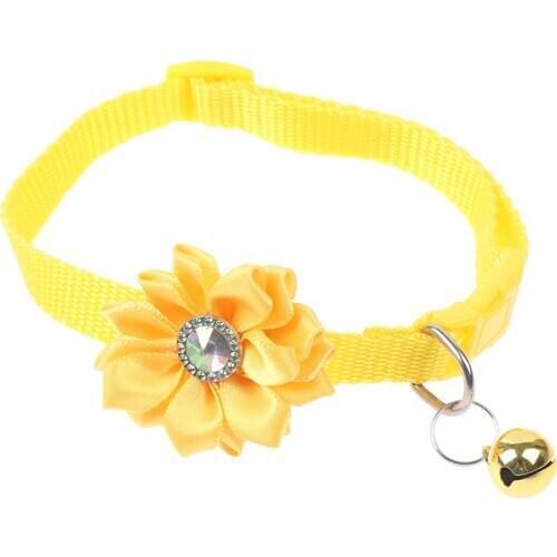 1pcs Pet Cat Collar Flower Bell Diamond Dog Cat Collar Adjustable Easy Wear Buckle Lovely Cat Necklace Cat Accessories