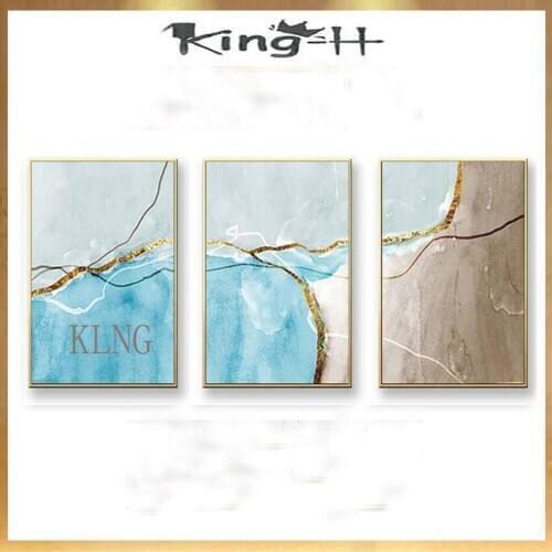 3 pieces combination Blue Abstract oil painting on canvas handmade industrial Nordic style simple wall art picture for living
