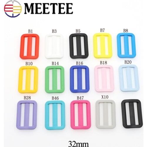 30pc Meetee 32/38mm Color POM Plastic Slider Tri-Glide Adjustment Buckles for Backpack Strap Ring Buckle DIY Webbing Accessories