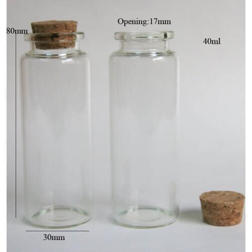 360 x 40ml Clear Glass Bottles Vials with Wooden Cork 30*80*17mm Wishing Cork Stoppered Bottle Glass Jar Transparent Container