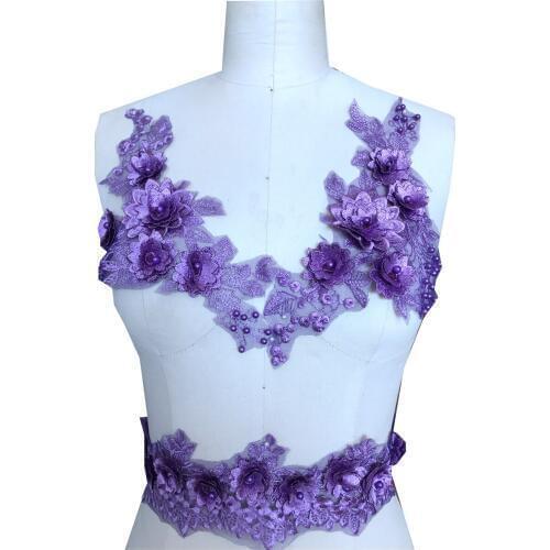 3D Three-dimensional Flower purple lace applique trim patches for dress accessory