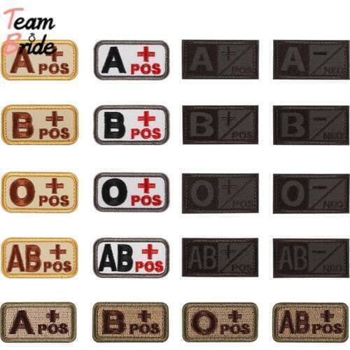 3D Embroidery Blood Type Patch Chapter A+B+AB+O+ Front POS A-B-AB-O Negative NEG Blood Type Patch Group Tactical Military Badge