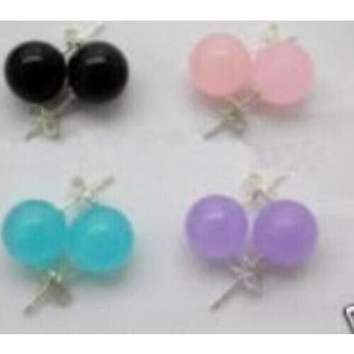 4pair 10 mm black pink blue purple bead earrings AAA