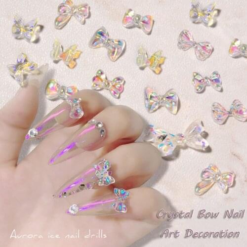8pcs/set 11 styles Sparkling nail art decorations Butterfly Flower Shape DIY 3D Transparent aurora Manicure Accessories