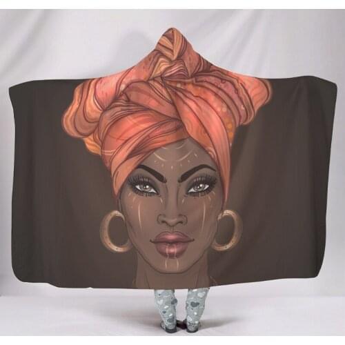 African American Women Hooded Blanket Warm Super Soft Microfiber Wearable Blanket for Adult Kids Bedding Room Sofa Throw Blanket