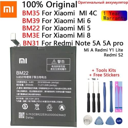 Xiaomi Original Phone Battery BM22 For Xiaomi MI 5 5X Mi 4C Mi 6 Mi 8 For Redmi Note 5A 5A Pro BM35 BM39 BN31 BM3E Batteries