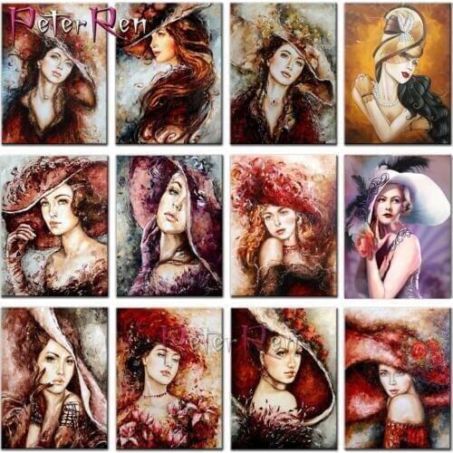 Beauty in hat Diamond painting lady 5D Diamonds Pictures of rhinestone Girl pattern Home Wall Decor full Mosaic embroidery woman