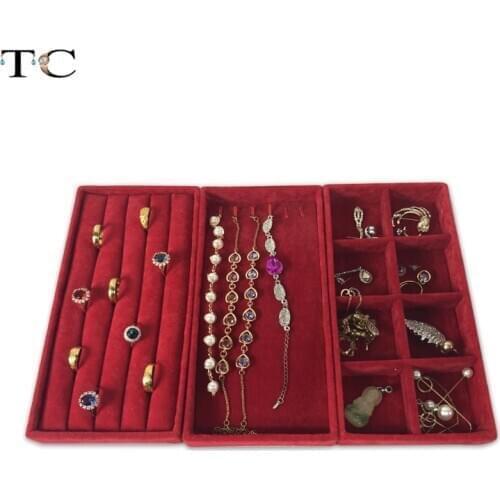 11x22x2.5cm Velvet Jewelry Organizer Tray Red Ring Earring Necklace Display Case Chain Bead Storage Exhibition Tray