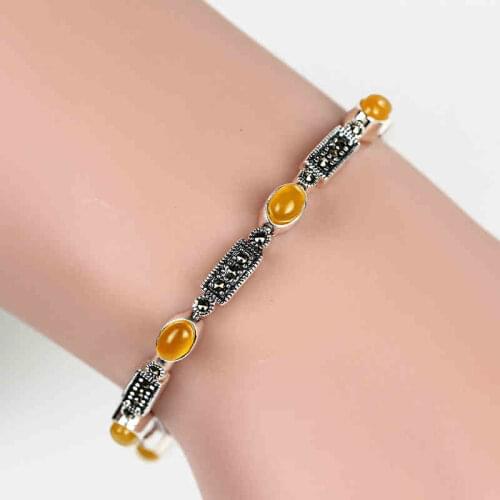 ZHJIASHUN Royal Natural Chalcedony Agate Bracelets 100% 925 Sterling Silver Jade Gemstones Bracelet Jewelry For Women