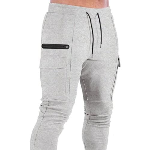 Mens muscle fitness running training sports cotton trousers mens breathable slim fit casual health pants pockets