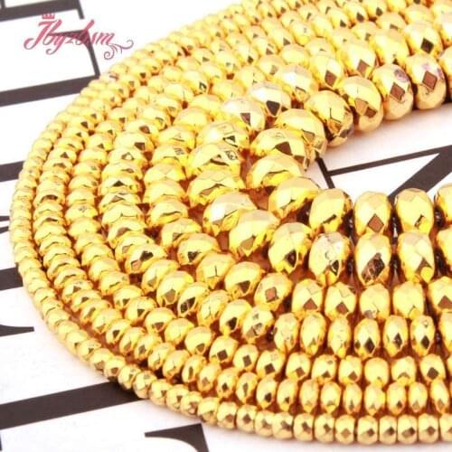 Natural Hematite Heishi Faceted Gold Stone Beads 2x3/2x4/4x6/5x8mm For DIY Necklace Bracelet Jewelry Making 15" Free Shipping
