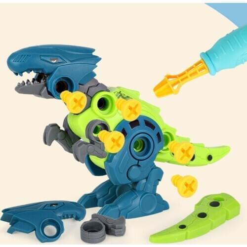 Triceratops DIY Kids Screw Assembly Dis-assembly Dinosaur Egg Large grain building block Educational Play Toy Children Kid gif