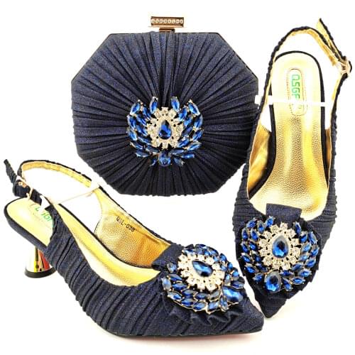 Doershow New Arrival African Wedding Shoes and Bag Set D.BLUE Color Italian Shoes with Matching Bags Nigerian lady party HGO1-17