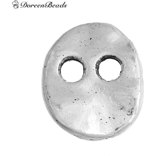DoreenBeads Zinc Based Alloy Metal Buttons Oval Antique Silver color 2 Holes 13mm( 4/8") x 11mm( 3/8"), 5 PCs