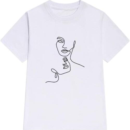 T shirt women Summer Linear Human Faces Printed Female T-shirt Graphic white Short sleeve Casual Streetwear tshirt femme XXXL