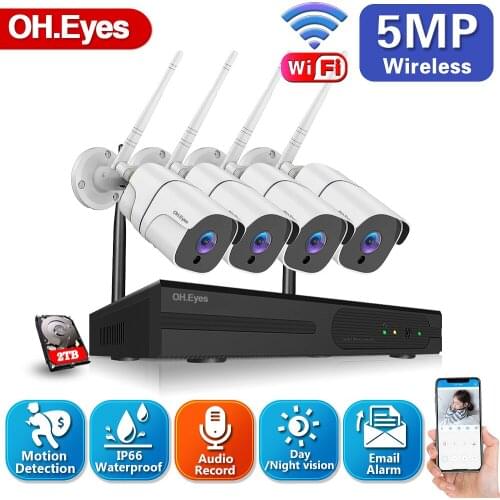 WIFI IP Bullet Camera 5MP 4CH NVR Wireless CCTV Security System Kit Infrared 4PCS Wireless Camera With WIFI Remote Viewing H.265