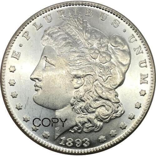 Untied States Cupronickel Silver Plated 1 One Dollar 1893 o Morgan Dollars Replica Copy Coins