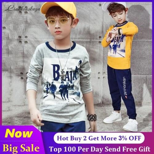 Liakhouskaya Fashion 2019 T Shirt Children Boys Long Sleeve Tshirt Spring Autumn Top Teen Kids Boy 100% Cotton Clothes 4-15 Y