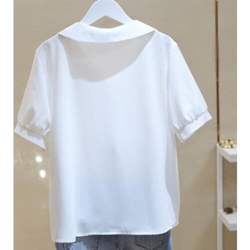 Fashion Summer Chiffon Women Shirts Korean Style Short Sleeve Elegant All-Match Doll Collar Blouses Ladies Tops Blusas MM0887