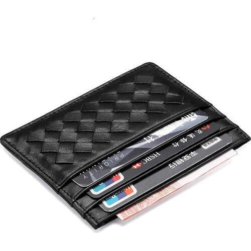 Fashion Genuine Leather Bank Card Case Thin Mini Card Wallet Men Business ID Credit Cards Holder Cards Pack Cash Pocket Weave