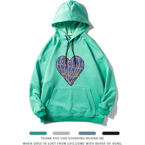 Youthful Vitality Love Print Hoodies Mens 2021 Autumn New Korean Style Hip Hop Casual Oversize Pullover Sweatshirt Couple Tops