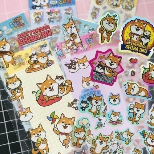 Cute Shiba Inu Dog Korean Laser Stickers DIY Scrapbooking Stationery Stickers Personalized Label Sticker