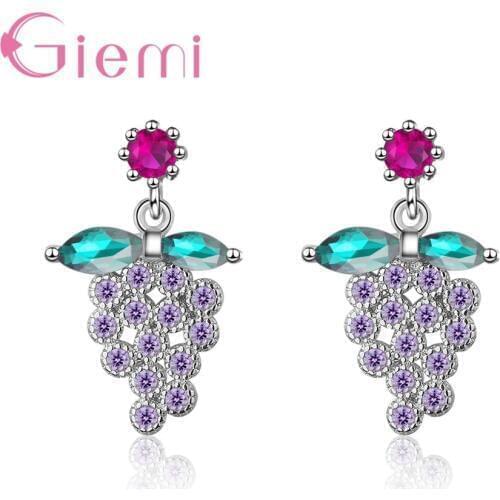 New Arrival 925 Silver Eardrop Multi Colors Cubic Zirconia Grapes Drop Earrings For Female Anniversary Gift Wholesale