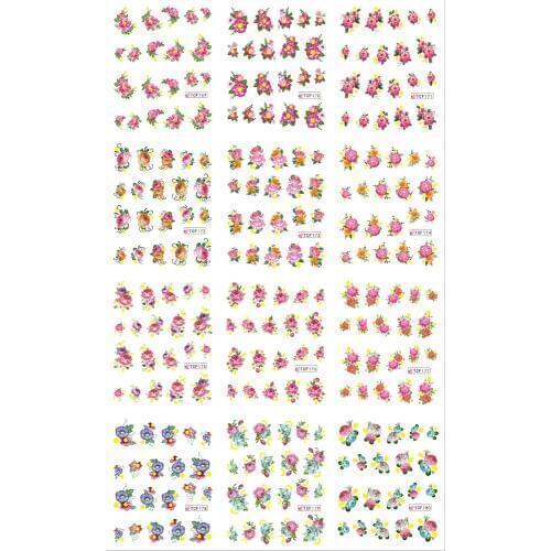 New Arrival! 12 Larger Sheet /Lot (12 DESIGNS IN 1) Flower Cartoon Beauty Water Nail Art Stickers Decals for Nail Art