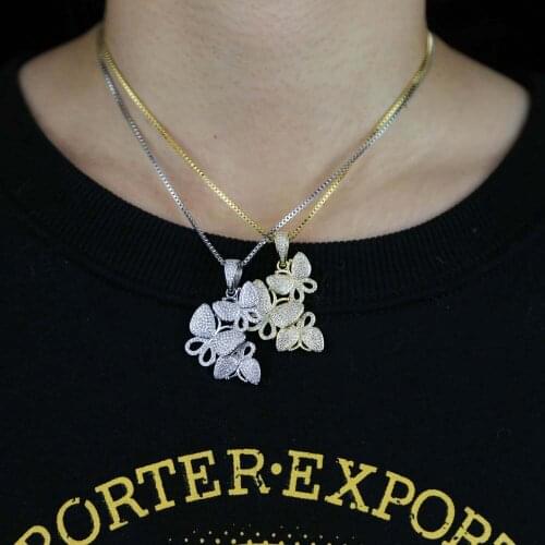 Wholesale Women Hip Hop Butterfly Charm pendant Necklace with High Quality Box Chain Cute Animals Pendant tennis chain Necklace