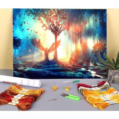 Scenery The Last Printed Water-Soluble Canvas 11CT Cross Stitch Patterns DIY Embroidery DMC Threads Painting Sewing