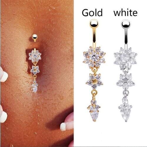 Sexy Belly Bars Belly Button Rings Belly Piercing CZ Crystal Flower Body Jewelry Navel Piercing Rings Drop Shipping