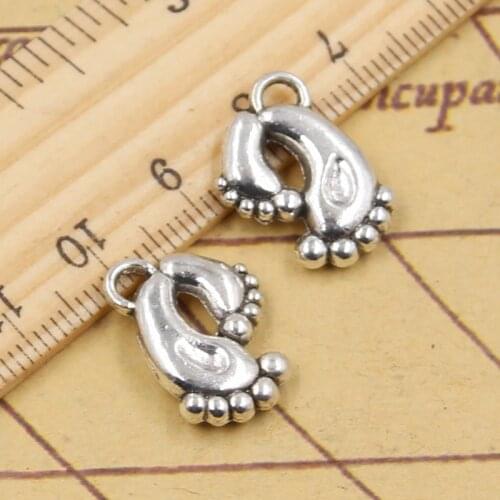 15pcs Charms Doubled Foot Feet 19x16mm Antique Silver Pendants Making DIY Handmade Tibetan Silver Finding Jewelry For Bracelet