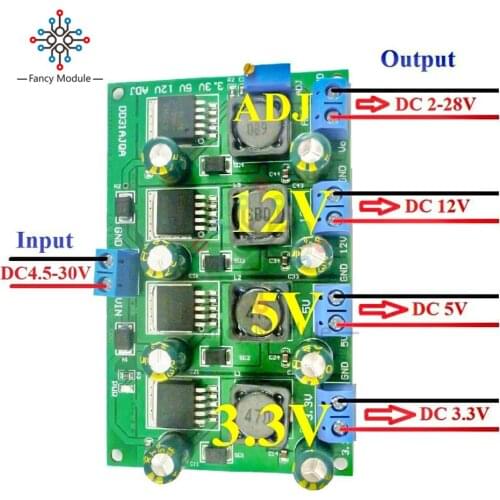 3A 4CH 4.5-30V to 3.3V 5V 12V DC DC Step-Down Buck Converter Module LM2596 AMS1117 7805 7812 MP2307 MP1584