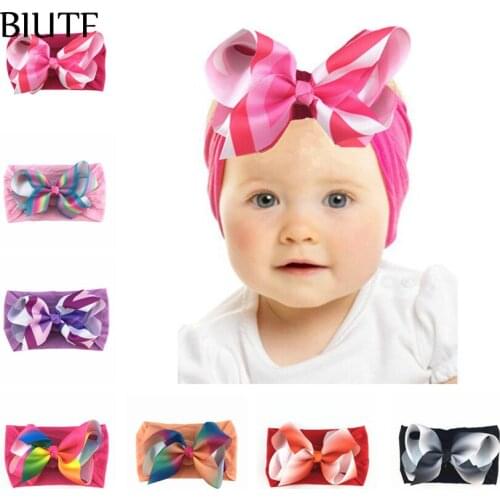 1pcs/lot 4.6 inch Pinwheel Bow Knot Headband Soft Nylon Elastic Headband Retail Hair Accessories Stock Clearence HB089