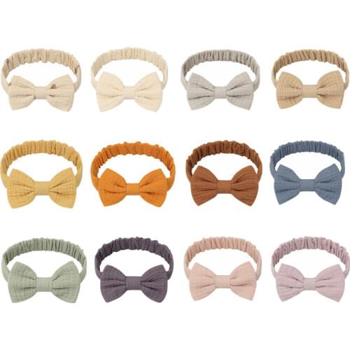 Cute Fashion Baby Girls Bowknot Headband Solid Color Elastic Bow Hair Band Kids Children Cotton Headwear Turban Hair Accessories