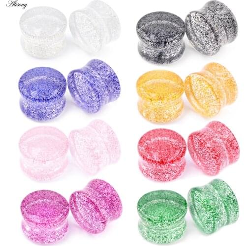 Alisouy 2pcs 4mm-20mm Transparent Acrylic Glitter Powder Ear Gauges Tunnel and Plugs Stretcher Expander Piercing Body Jewelry