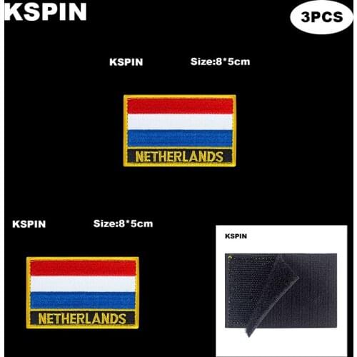 Rectangle National Flag Patch Hook Loop Netherlands Badges Armband 3D Stick on Jacket Backpack Stickers