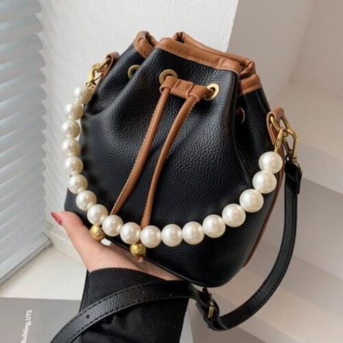 Luxury Pearl Bucket Bag 2021 New PU Leather Womens Designer Handbag Chain Shoulder Messenger Bag Purses Tote Bag
