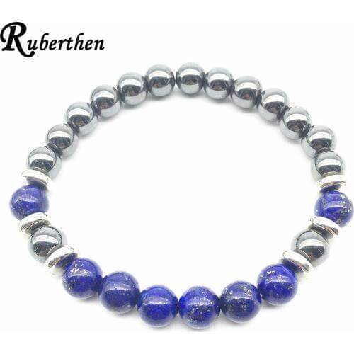 Ruberthen Fashion Mens Bracelet Hematite Energy Bracelet Natural Lapis Lazuli Stone Bracelet Hot Sale Jewelry