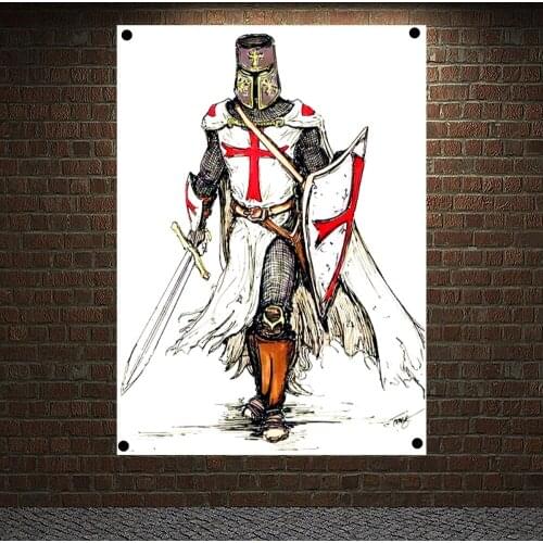 Knights Templar Armor Retro Posters Tapestry HD Wallpapers Home Decor Vintage Crusader Banners Flag Wall Hanging Ornaments Mural